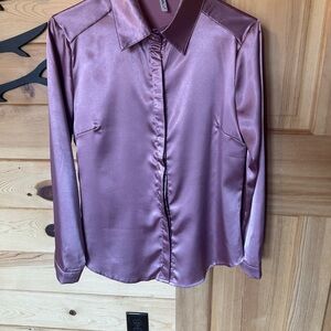 Elegant Satin Button-Up Blouse - Pinkish Purple **FITS LIKE A SMALL**
